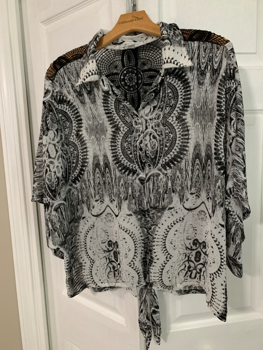 Alberto Makali Black & White Abstract Print Tie-Front Tunic